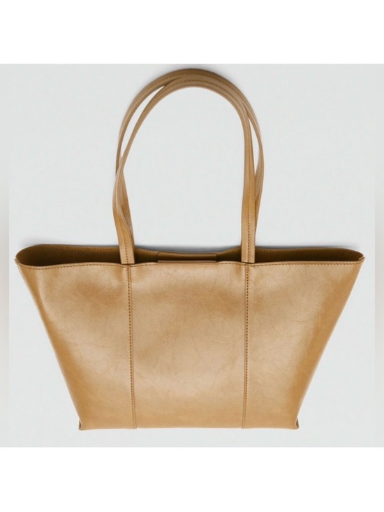 Mango Handbags - MANGO OLIVER Latte Tan Faux Exterior & Genuine Leather Inferior Tote Bag
